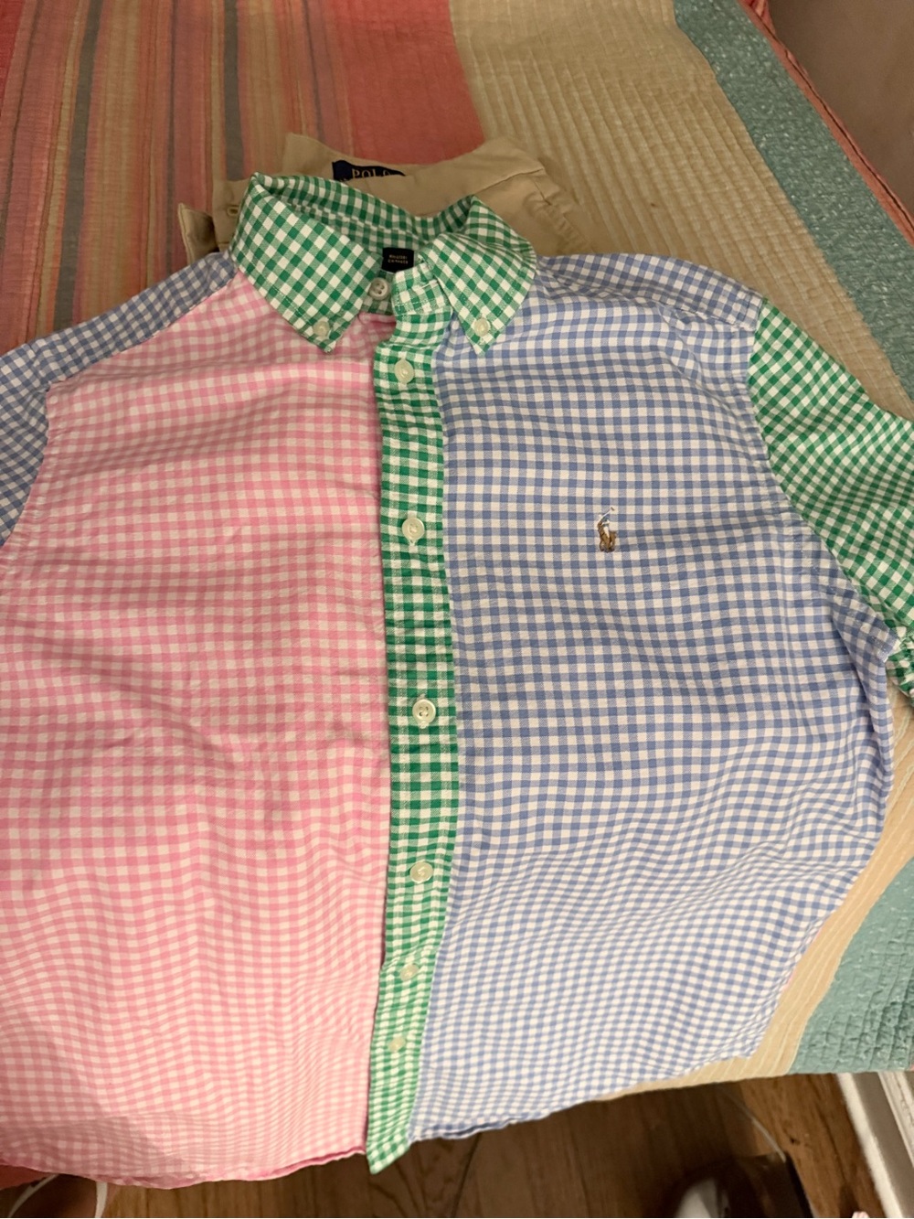 Polo by Ralph Lauren Blue Plaid Shirt with Yellow Logo - Picture 7 of 8